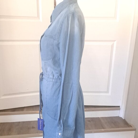 CHOUYATOU Denim Dress Long Sleeve draw string waistband Snap Down XL NWT - Picture 4 of 9